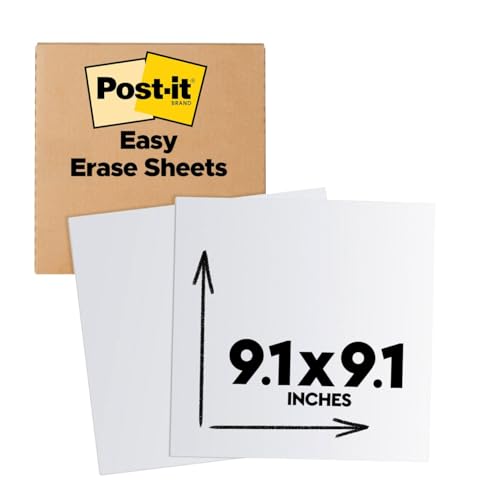 Post-it Easy Erase Whiteboard Sheets, 2 Pack, 9.1 x 9.1 in, Instant Whiteboard, Use Dry Erase and Permanent Markers (EE-SH-2PK-SIOC)