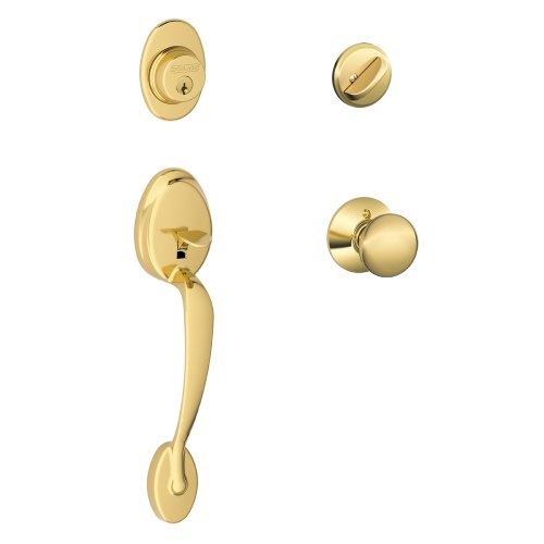 SCHLAGE Plymouth Single Cylinder Handleset and Plymouth Knob, Bright Brass (F60 PLY 605)