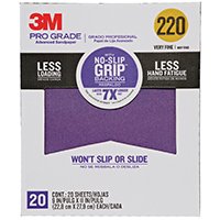 3M Advanced Sandpaper, 20 Sheets, 220 Grit, 3M Pro Grade Precision, Features No-Slip Grip Backing, 9-in x 11-in, For Sanding Wood, Drywall, or Metal, Can be Used on Wet or Dry Surfaces (26220CP-P-G)