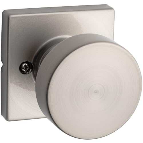 Kwikset Pismo Dummy Door Knob, Single Sided Handle for Closets, French Double Doors, and Pantry, Satin Nickel Non-Turning Interior Push/Pull Door Knob, with Microban Protection