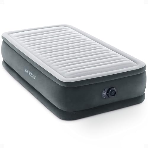 Intex 67765ED Dura-Beam Deluxe Comfort-Plush Mid-Rise Air Mattress : Fiber-Tech – Twin Size – Built-in Electric Pump – 13in Bed Height – 300lb Weight Capacity