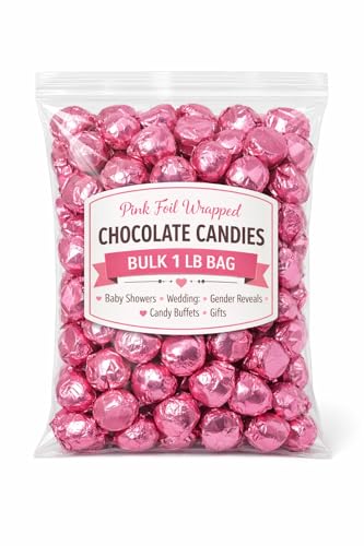 Pink Foil Wrapped Chocolate Candies – Bulk 1 lb Bag – Individually Wrapped Treats for Baby Showers, Weddings, Gender Reveals, Candy Buffets, Gifts & Snacking 0000587906