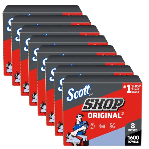 Scott Shop Original Blue Towels (75190), 9"x12" Cloth-like Paper Towel (8 Boxes of 200 Sheets, 1,600 Sheet Total)