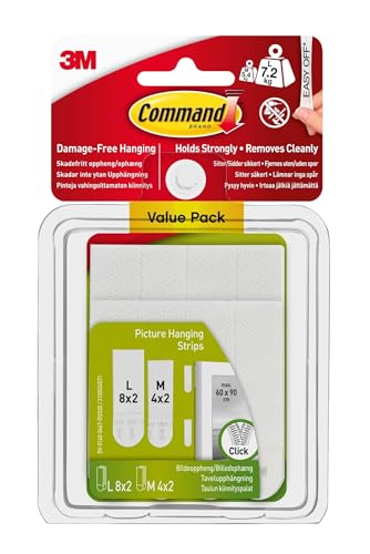 Command Medium and Large Picture Hanging Strips, Damage Free Hanging Picture Hangers, No Tools Wall Hanging Strips for Living Spaces, White, 4 Medium Pairs and 8 Large Pairs