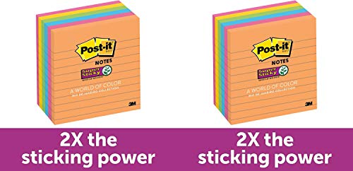 Post-it Super Sticky Notes, Rio de Janeiro Colors, Great for Reminders, 67% Plant-Based Adhesive by Weight, 4 in. x 4 in, 6 Pads/Pack, (675-6SSUC) -2 Pack