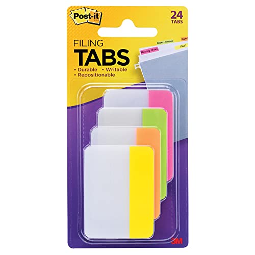 Post-it Tabs, 2 in, Solid, Assorted Bright Colors, 6 Tabs/Color, 4 Colors, 24 Tabs/Pack (686-PLOY)