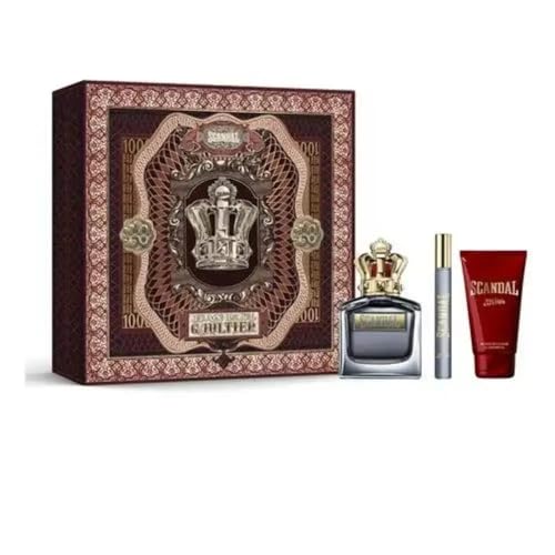 Jean Paul Gaultier Scandal 3-Piece Set for Men (3.4 Oz Eau De Toilette Spray + 2.5 Oz Shower Gel + 0.34 Oz Eau De Toilette)