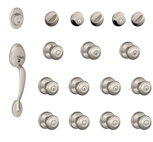 Schlage Plymouth F500-PLY-GEO Door Hardware Set, Satin Nickel
