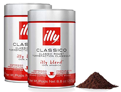 Illy Caffe Espresso Medium Roast Ground Coffee 8.8 Ounce (Pack of 2)