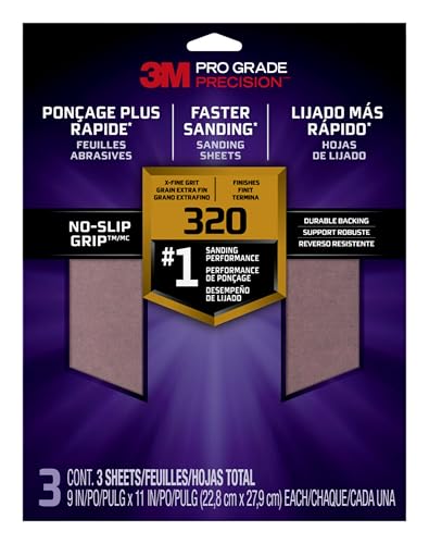 3M SandBlaster Advanced Sanding Sheets, 150 Grit, No-Slip Grip Backing, 9 x 11 Inch, 4 Sheets Pack (Wood, Metal, Drywall Sandpaper)