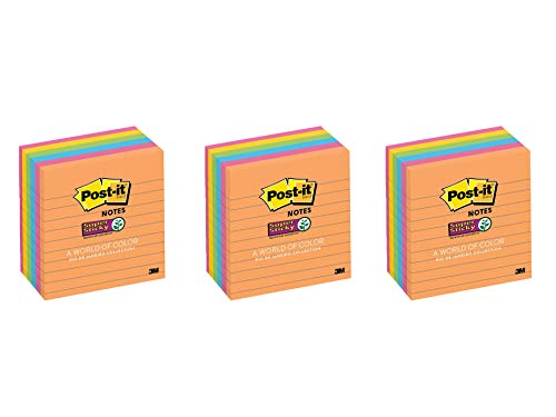 Post-it Super Sticky Notes, Rio de Janeiro Colors, Great for Reminders, 67% Plant-Based Adhesive by Weight, 4 in. x 4 in, 6 Pads/Pack, (675-6SSUC), Pack 3