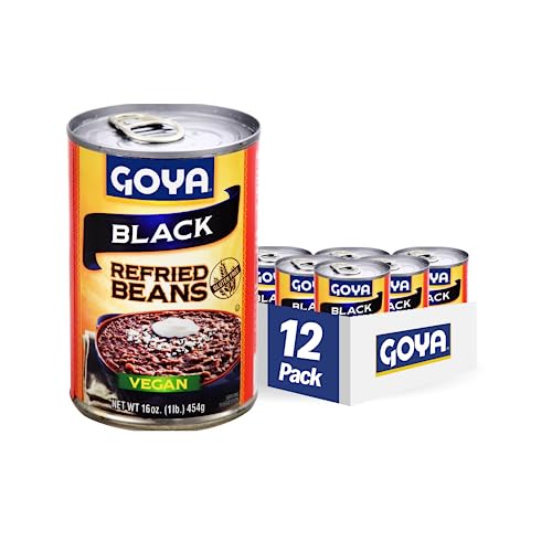 Goya Refried Black Beans 16oz, Pack of 12