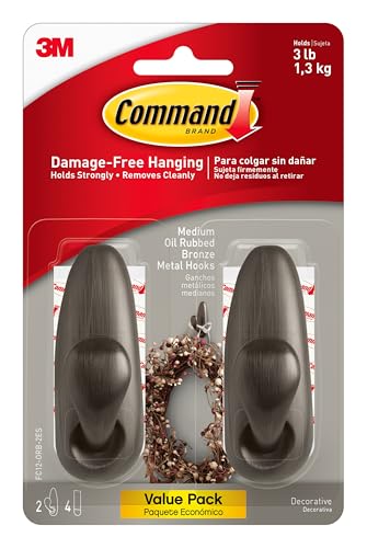 3M Command Metal Hooks Oil-Rubbed Bronze 2-Pack 3 lb