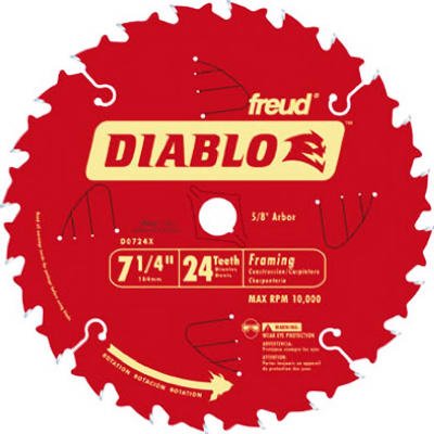 Diablo Framing Saw Blade for Wood - 7-1/4" x 24-Tooth, Thin Kerf, Anti-Vibration, Long Life for Framing & Pressure-Treated Wood, Tracking Point Tooth Design - Pack of 10 - D0724A