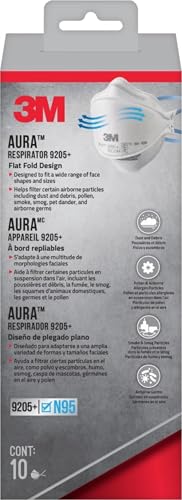 3M Aura Particulate N95 Respirator 9205+, Flat Fold Lightweight Design, Non-Valved, 20 Count (Pack of 1)