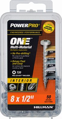 Power Pro One Interior Screws, Pan Head, Zinc-Plated, #8 x 1/2-In., 50-Pk.