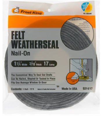 Frost King Gray Felt Weatherstrip 17 ft x 3/16 in 2-Pack