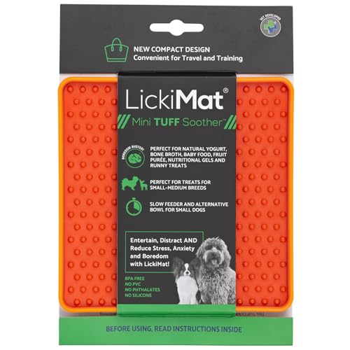LickiMat TUFF Mini Modern Feeding Mat for Dogs – Durable Slow Feeder, Chew-Resistant Lick Pad for Anxiety Relief & Enrichment (Orange, Soother)