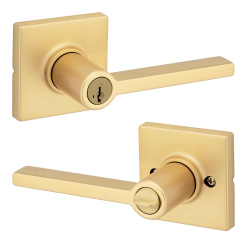 Kwikset Casey Entry Door Handle Set, Satin Brass