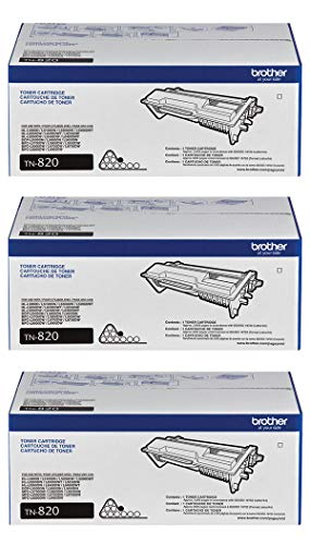 Brother Genuine Black Toner Cartridge 3-Pack, TN820, Replacement Black Toner, Page Yield Up to 3,000 Pages Each