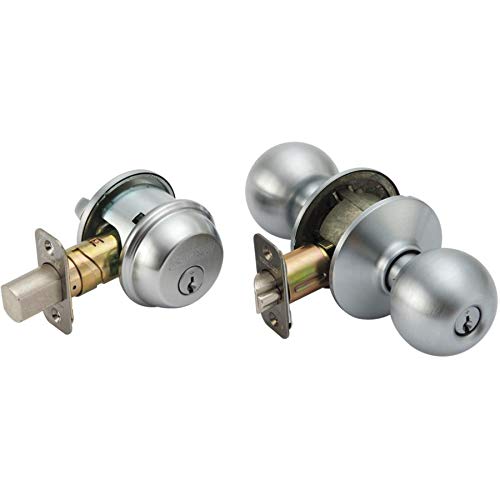 Satin Chrome Orbit Entrance and Deadbolt Knobset