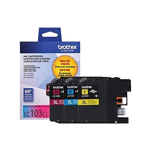 Brother LC103 3-Pack Ink Cartridges - Cyan/Magenta/Yellow, 600 Yield