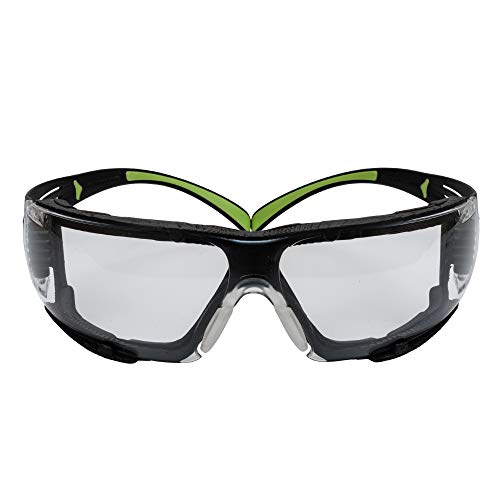 3M Safety Glasses for Men and Women, SecureFit 400, ANSI Z87 Eye Protection, Indoor/Outdoor Anti-Scratch Mirror Lens, Green/Black Frame, Removable Foam Gasket, Flexible Temples, UV Protection