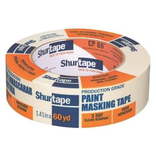 Shurtape CP 66 Contractor Grade, High Adhesion Masking & Painter's Tape, 36mm x 55m, Natural, 1 Roll (102803)