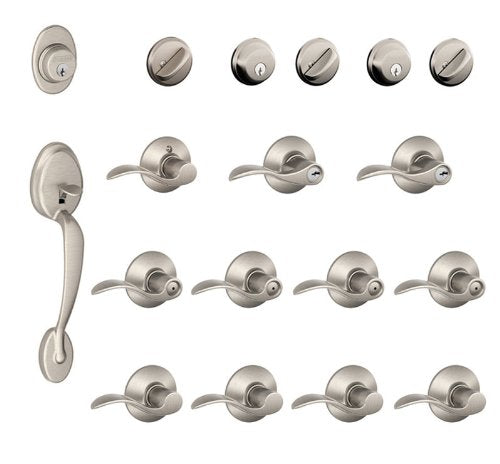 Schlage Plymouth Door Hardware Set F500-PLY-ACC-RH Satin Nickel