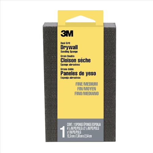 3M Drywall Sanding Sponge, Fine/Medium Grits, Dual Grit Block, Medium Grit to Remove, Fine Grit to Smooth, Ideal for Sanding and Smoothing of Joint Compounds, 2-5/8 in x 3-3/4 in (9095DC-NA)