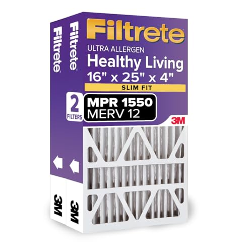 Filtrete 16x25x4(SlimFit), AC Furnace Air Filter, MPR 1550 DP, Healthy Living Ultra Allergen Deep Pleat, 2-Pack, Fits Lennox & Honeywell Devices (exact dimensions 15.5 x 24.5 x 3.75)