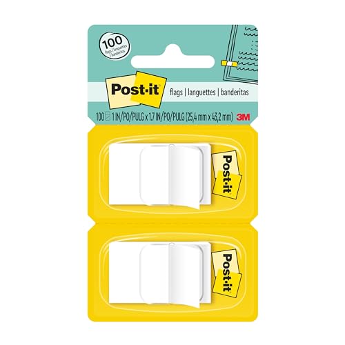 3M Post-It Flags in Dispenser, 1-Inch x 1-3/4-Inch, White, 100 Flags/Pack (680WE2)