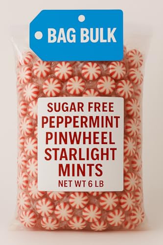 Sugar-Free Peppermint Pinwheel Starlight Mints Hard Candy, Individually Wrapped, Bulk 6 LB Bag (635909), Low-Calorie Holiday Treats for Parties, Events, and Candy Buffets