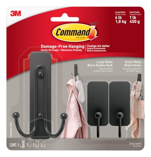 Commandâ„¢ Matte Black Hooks Combo Pack 17036MB-VPES, 3 hooks, 3 strips