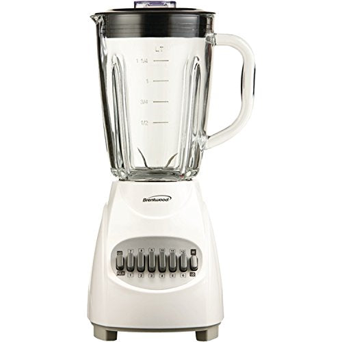 Brentwood Blender with Glass Jar, 12-Speed + Pulse, White