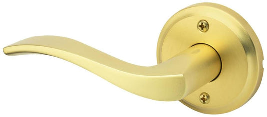 Kwikset Sedona Dummy Door Handle, Single Sided Lever for Closets, French Double Doors, and Pantry, Satin Brass Non-Turning Left Handed Interior Push/Pull Lever, with Microban Protection