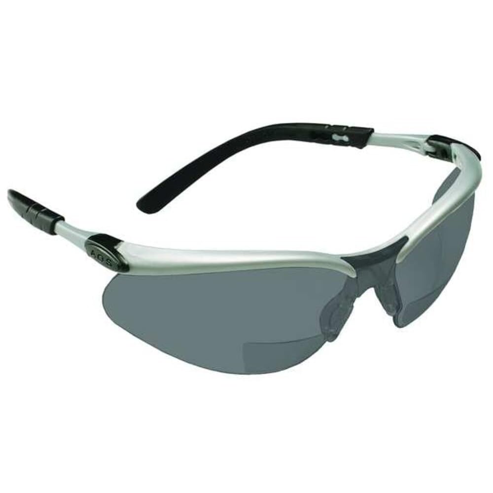 3M Safety Glasses with Readers, BX, +2.0, ANSI Z87, Anti-Fog Anti-Scratch Gray Lens, Silver Frame, Adjustable Length Temples and Lens Angle