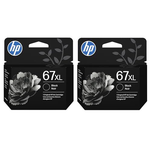 HP 67Xl Black High-Yield Ink Cartridge - 2 Pack| Works with DeskJet 1255, 2700, 4100, Envy 6000, 6400 Series