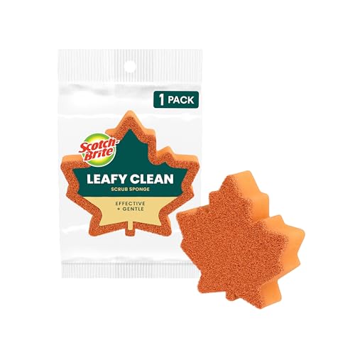 Scotch-Brite Leafy Clean Scrub Sponge, Two-Sided Kitchen Sponges for Cleaning Effectively, Leaf Shaped Dish Sponges with 100% Recycled Scrubbing Fibers, 1 Scrubbing Sponge