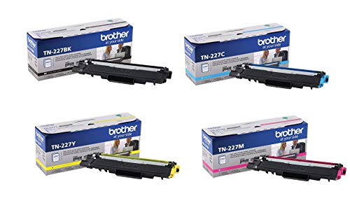 Brother Genuine TN227BK, TN227C, TN227M, TN227Y High Yield 4-Color Toner Cartridge Set, Black Cyan Magenta & Yellow, TN227