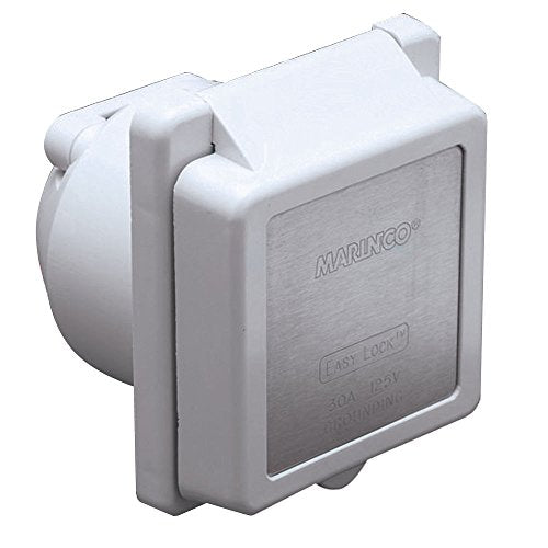 Marinco AFI 301EL-B Power Inlet 30A 125V Easy Lock White Stainless Trim