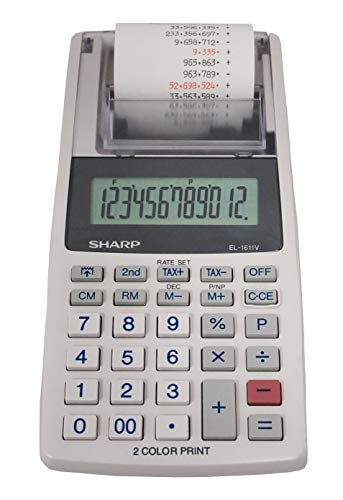 Sharp EL-1611V Handheld Printing Calculator 12 Digit