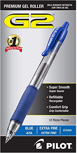 PILOT G2 Premium Refillable & Retractable Rolling Ball Gel Pens, Extra Fine Point, Blue Ink, 12 Count (31003) - 5 Pack