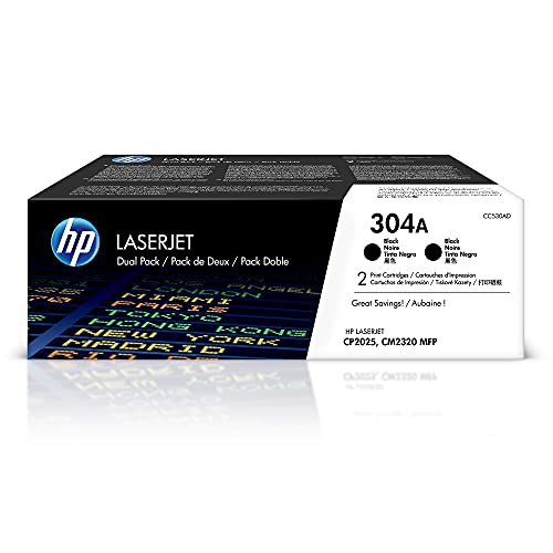 HP Original 304A Black Toner Cartridges (2-pack) | Works with Color LaserJet CM2320 MFP, Color LaserJet CP2025 Series | CC530AD