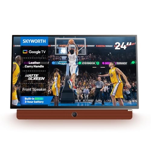Skyworth 24-Inch Portable Smart Display with Battery Operated, 1080P FHD, HDR10, Dolby Audio, Chromecast, Bluetooth, Google TV – Great, Game Day Parties, RV Travel, and Soccer Nights