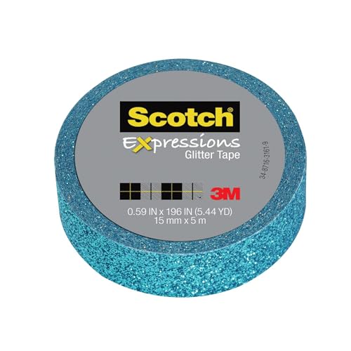 Scotch® Expressions Glitter Tape, 0.59" x 196", Teal Blue