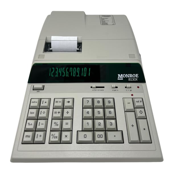 (1) Monroe 8130X 12-Digit Print/Display Professional Heavy-Duty Calculator in Ivory with Extended Life Calculator Body