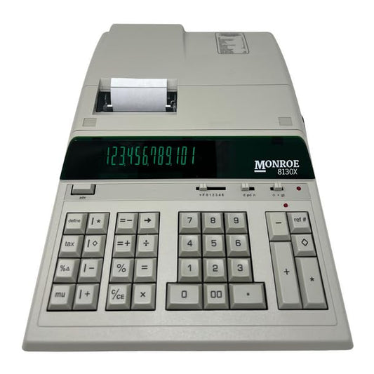 (1) Monroe 8130X 12-Digit Print/Display Professional Heavy-Duty Calculator in Ivory with Extended Life Calculator Body