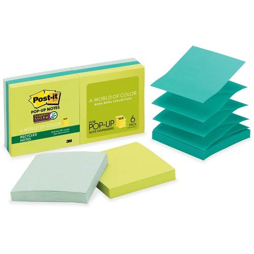 Post-it Super Sticky Pop-up Notes, 3x3 in, 6 Pads, 2X The Sticking Power, Poptimistic, Bright Colors, Recyclable (R330-6SST)
