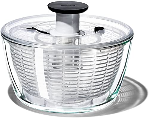 OXO Good Grips Glass Salad Spinner - Large 6.22-Qt Lettuce & Fruit Washer, Borosilicate Glass Bowl, BPA-Free, Easy Pump
